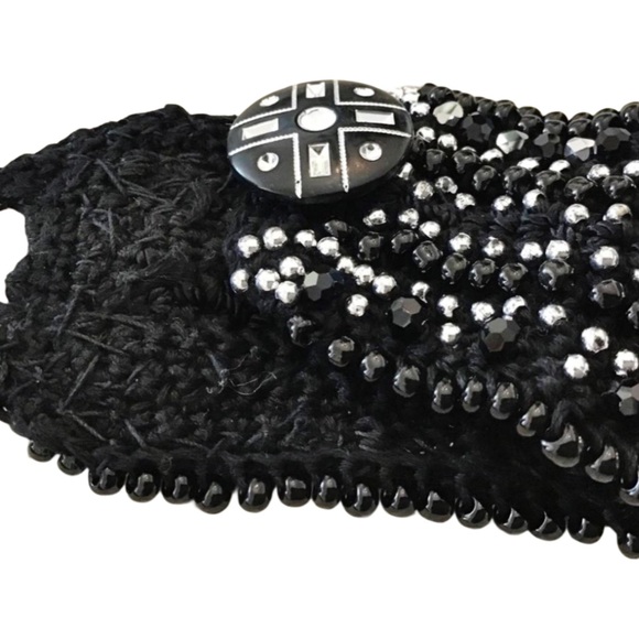 Black and Silver Crochet Beaded Cuff Bracelet